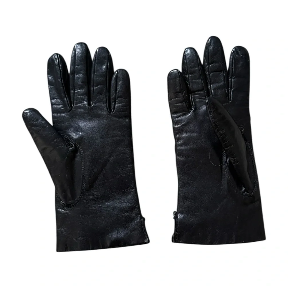 Fownes Black Leather Gloves Fur Lined Soft Size 7